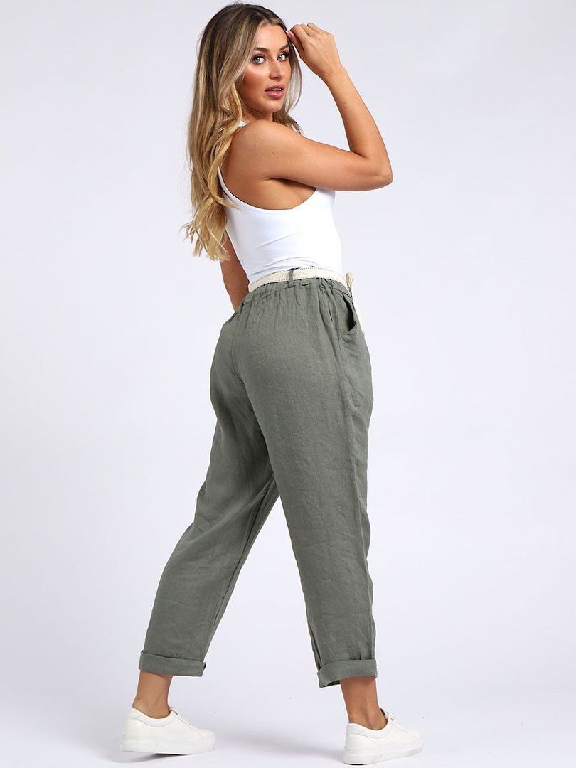 Marcella Linen Trousers Khaki 10-14 image 2